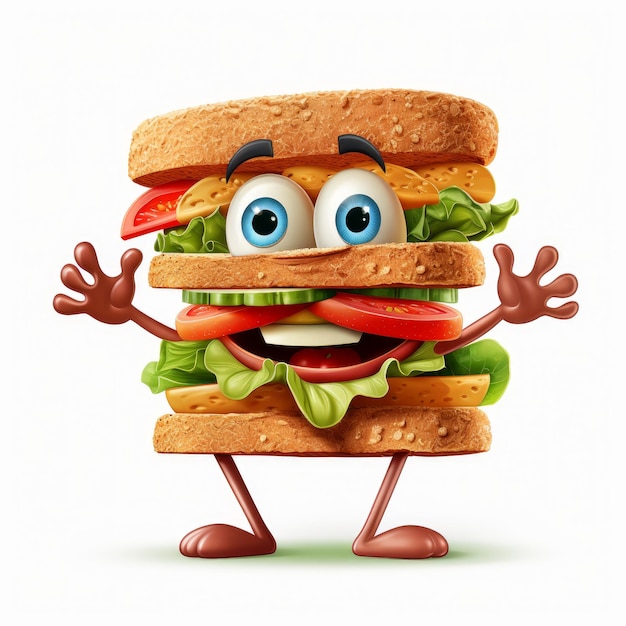 Sandwich with layers a happy expression cartoon style AI generated