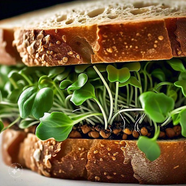 Photo a sandwich with a leafy green leafy vegetable on it