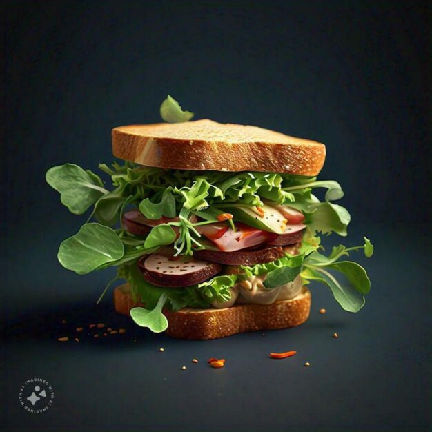 Photo a sandwich with lettuce and tomatoes on it