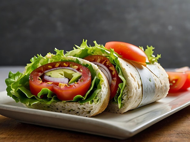 Photo a sandwich with lettuce and tomatoes on a plate