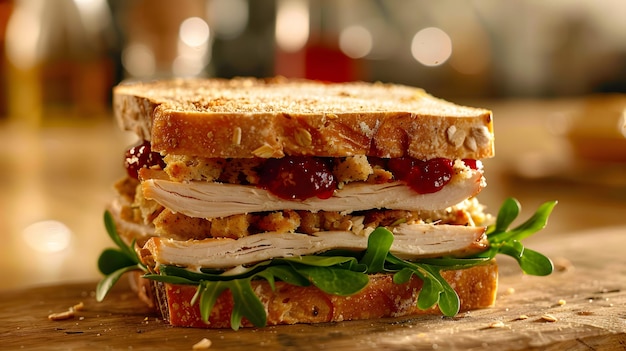 a sandwich with meat and cheese on it is on a table