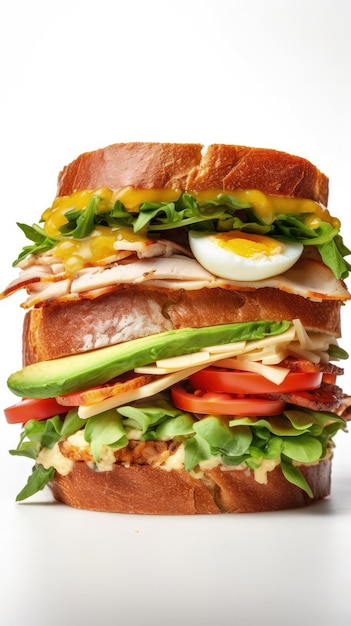 A sandwich with meat cheese lettuce tomato and an egg generative AI