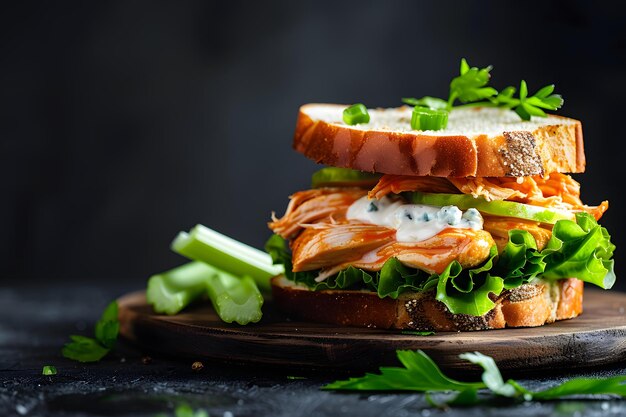 Photo a sandwich with meat lettuce and cheese on a plate