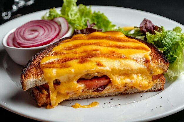 Photo sandwich with melted cheese served with salad