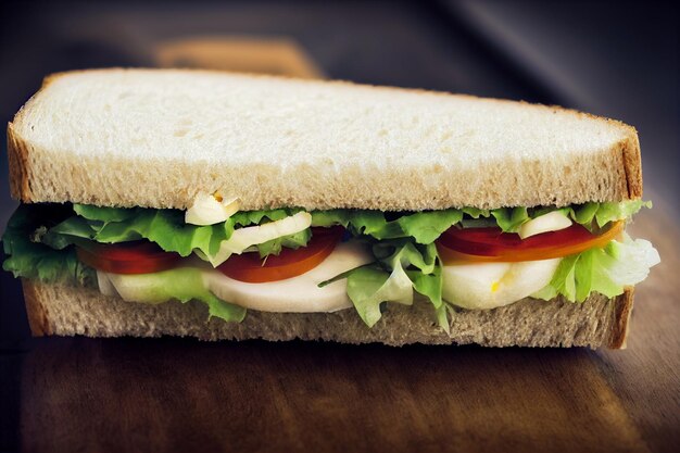 Sandwich with salad lettuce egg tomatoes Closeup