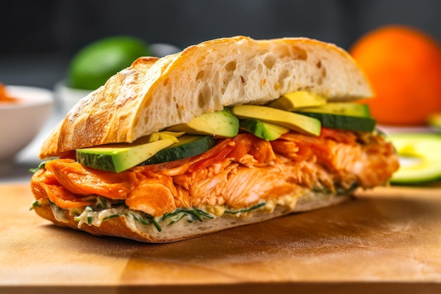 Sandwich with salmon and avocado generative ai