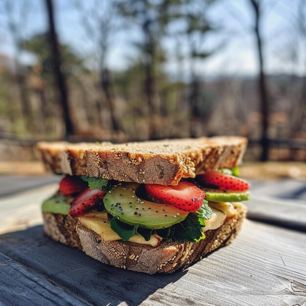 Photo a sandwich with a slice of cucumber on it