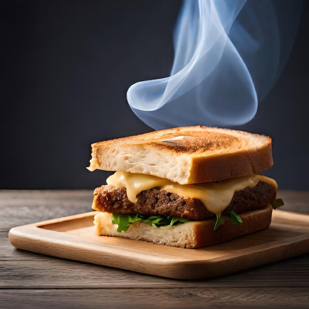 A sandwich with a smoke rising from it