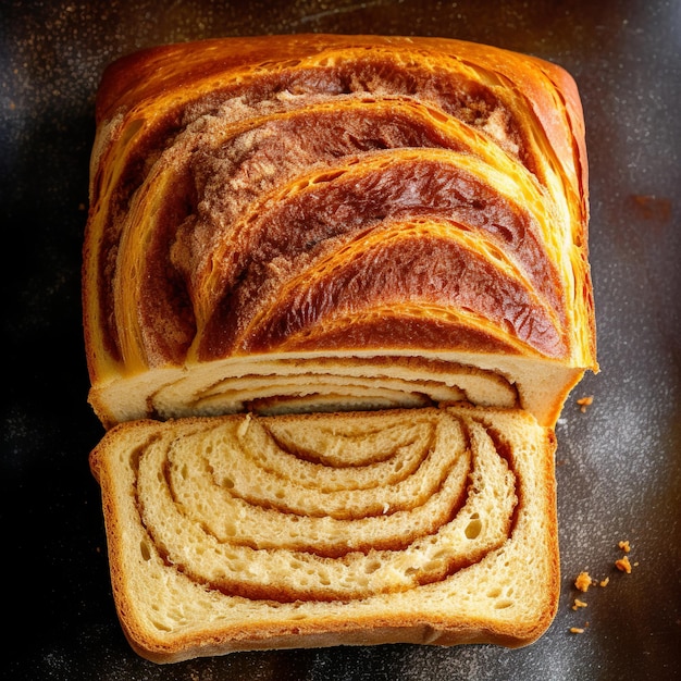 a sandwich with a spiral design on it sits on a table