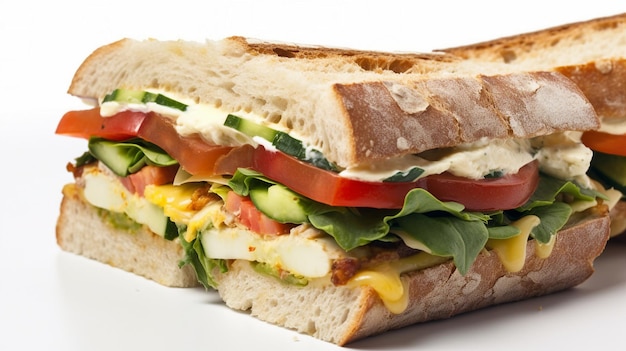 A sandwich with a tomato, cucumber, and tomato on it.