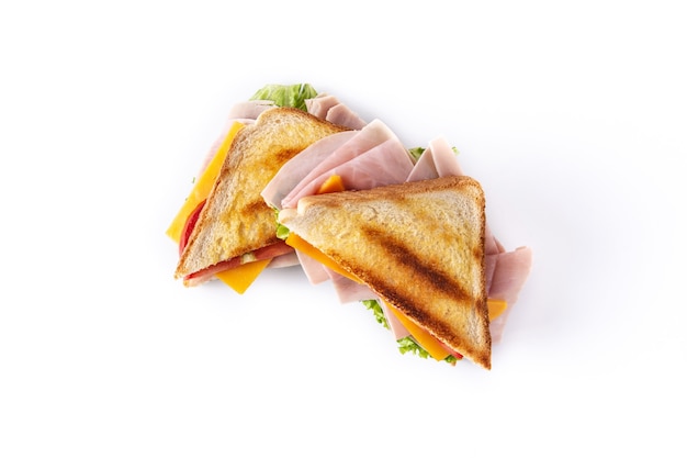 Sandwich with tomato,lettuce,ham and cheese isolated on white background.