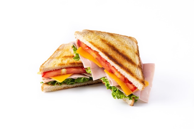 Sandwich with tomato,lettuce,ham and cheese isolated