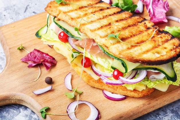 Sandwiches on cutting board