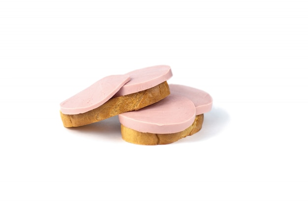 Sandwiches with boiled sausage,isolated on a white background.