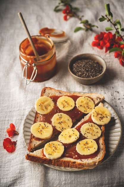 Sandwiches with caramel and banana