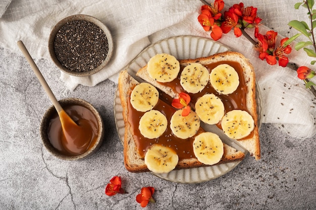 Sandwiches with caramel and banana