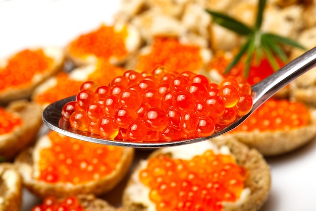 Sandwiches with red caviar