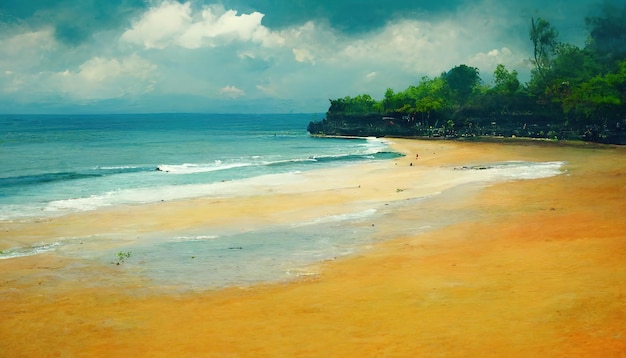 Sandy beach Bali landscapeBali Changu painting illustration