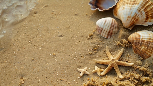 Sandy Beach Coastal Seashells and Starfish Image