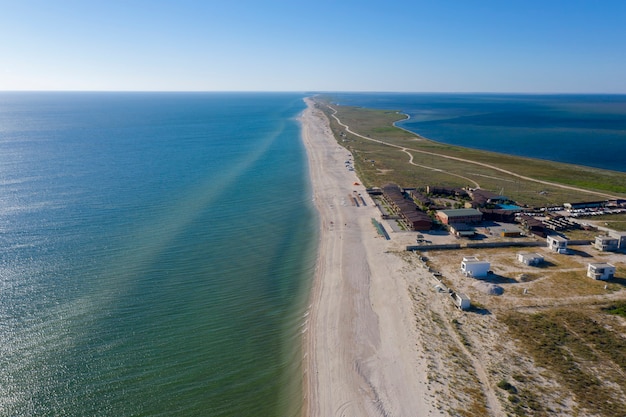 sandy beach on the seashore, view from above