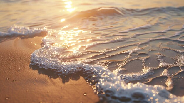 A Sandy Beach at Sunset with Gentle Waves Lapping the Shore