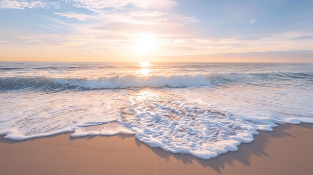 Sandy Beach With Foamy Waves at Sunset