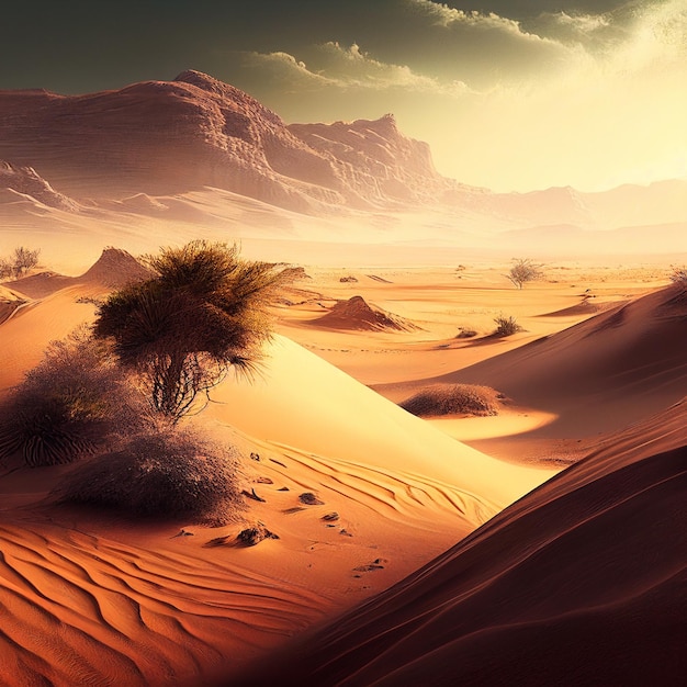 Sandy Desert Landscape Sand Dune Generative Ai Illustration