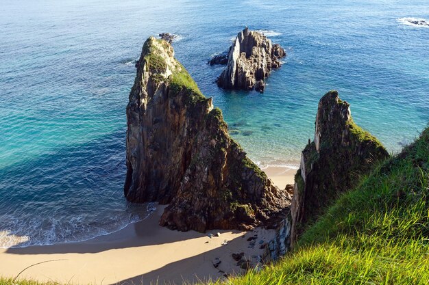 Sandy Mexota beach (Spain). Atlantic Ocean coast landscape.