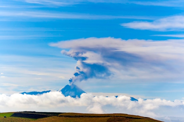 Sangay volcano in eruption, voting ash