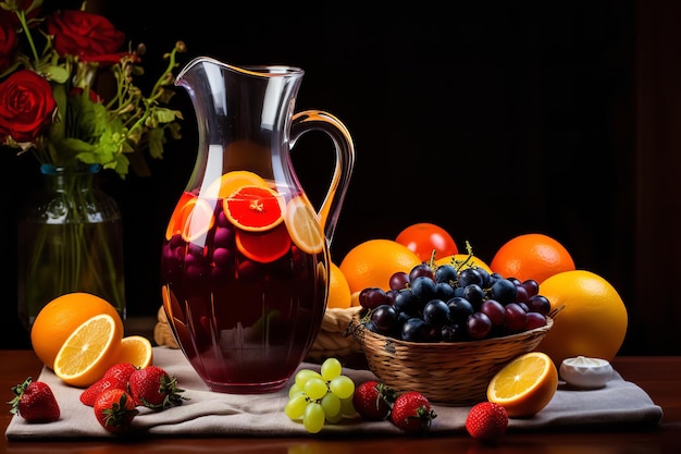 Sangria Pitcher with Fresh Fruits and Wine