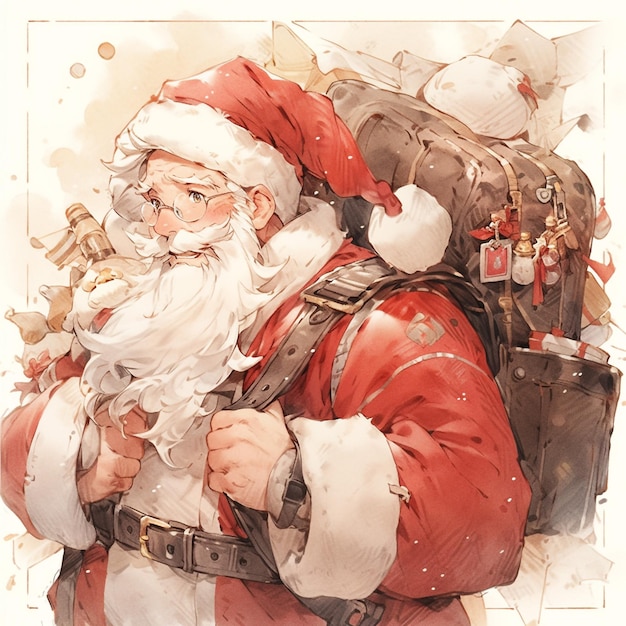 Santa carrying a sack full of gifts on his back