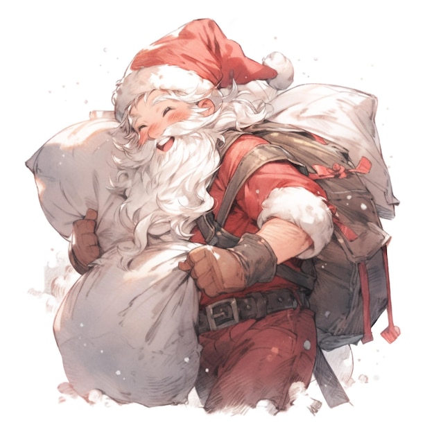 Santa carrying a sack full of gifts on his back