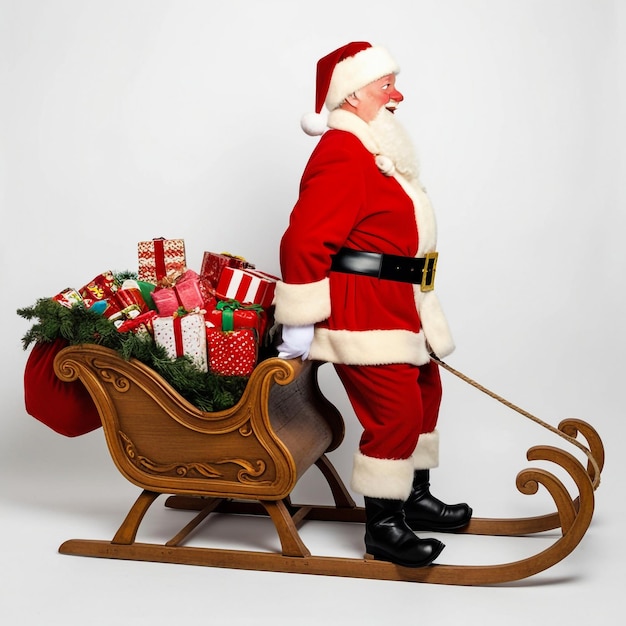 Photo santa carrying a sleigh full of presents