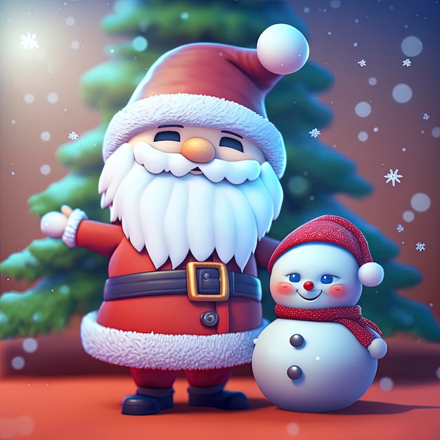 Santa and christmas snowman, with christmas tree background