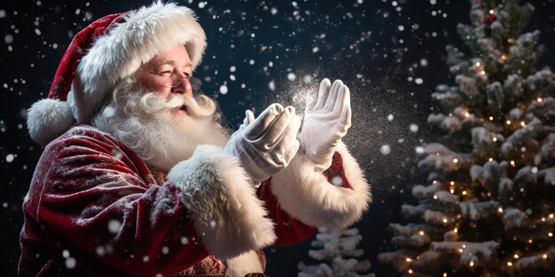 Santa Claus blowing the white snow out of his hands Generative Ai