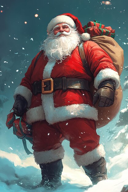 Photo santa claus carrying gifts in a winter wonderland