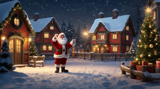 Photo santa claus in a cartoon with a christmas tree in the backdrop