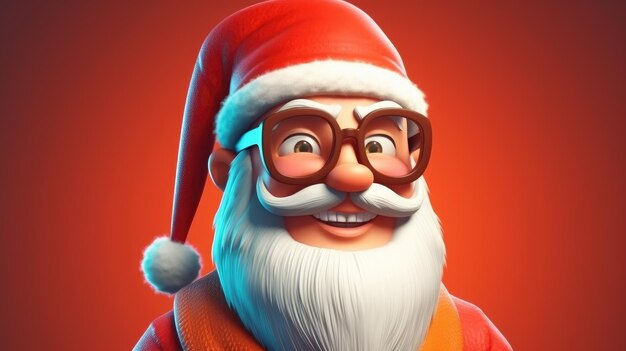 A santa claus character wearing a red hat and glasses.