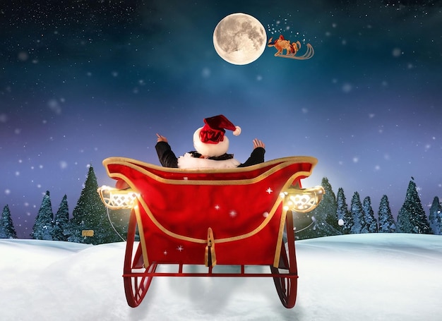 Santa Claus checking Christmas naughty or nice gift list or writing letter to child cartoon scene