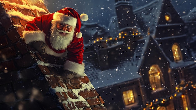 Santa Claus Climbing a Chimney