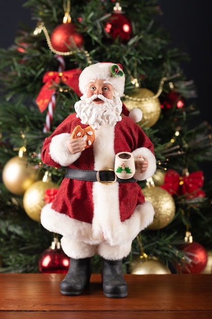 Santa Claus decoration on the table on a Christmas  background