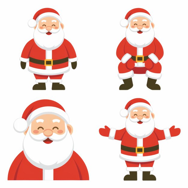 Photo santa claus in different festive poses detailed drawing