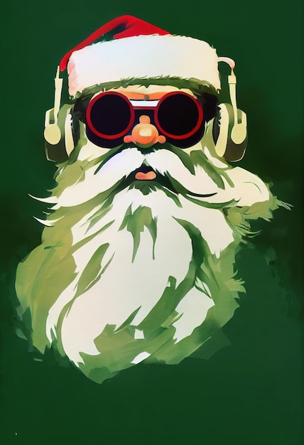 Santa claus dj with christmas gift and sunglasses