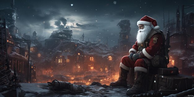 Santa Claus felt melancholy in the postapocalyptic city he is truly sad because there is no one to deliver gifts in this world AI Generative AI