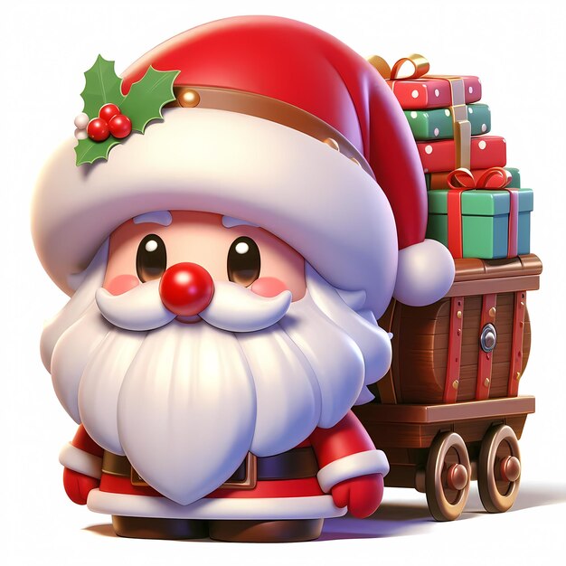 Photo a santa claus figure with a wooden wagon with a christmas tree on top