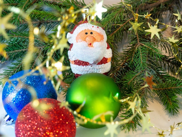 Santa claus fir branches and christmas decorations