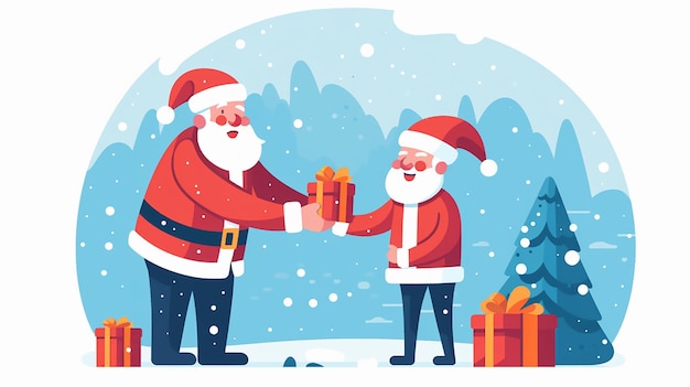 Santa Claus GiftGiving Festive 2D Vector Illustration on White Background