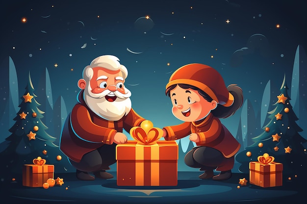 santa claus giving christmas gifts present cartoon vector illustration