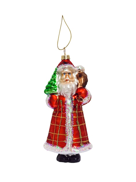 Santa claus handmade glass toy closeup isolated on white