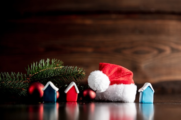 Santa Claus hat and little houses